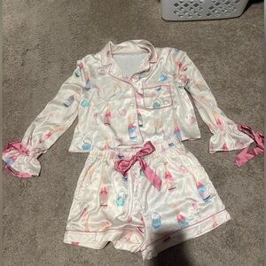 Peach Love California Cream Pajama Set with rings and champagne bottles